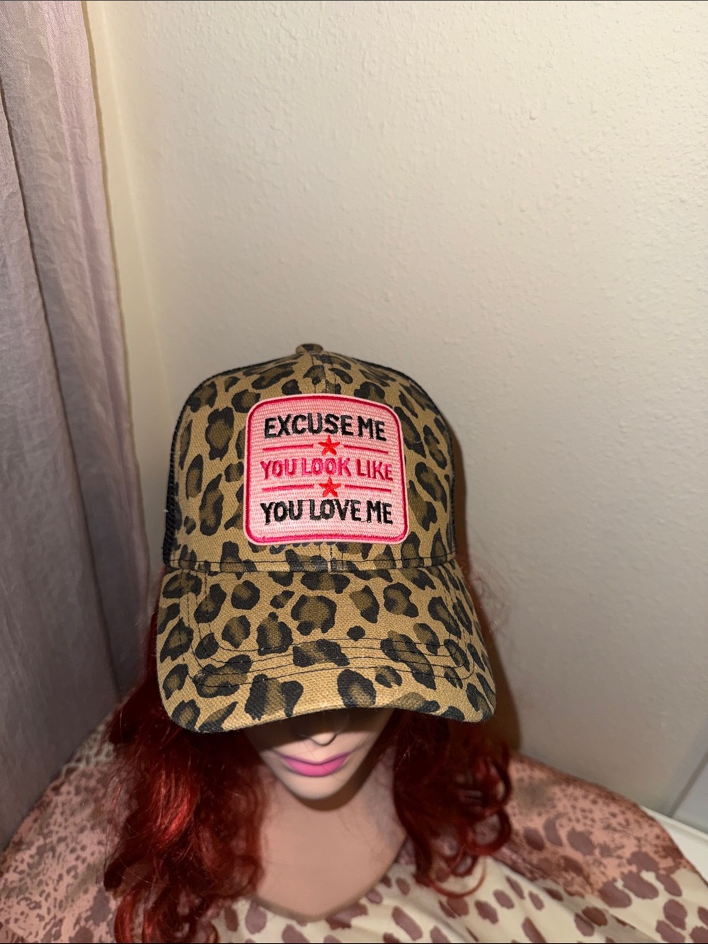 Leopard Print Baseball Cap with Pink Patch